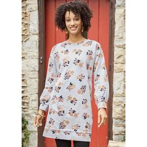 Matilda Jane Size Small Floral Print Perfectly Cozy Tunic Top Gray 100% Cotton